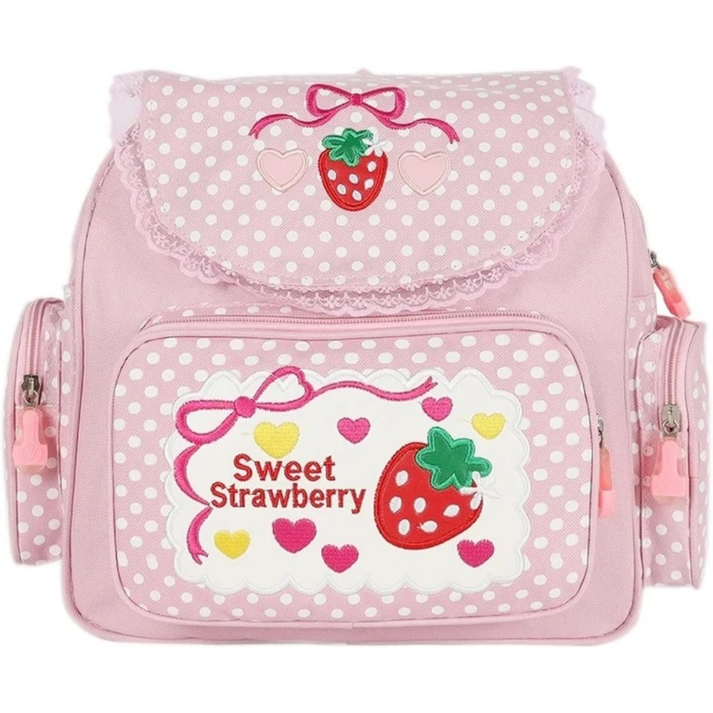 Sweet Strawberry Pink Polka Dot Backpack / Bookbag